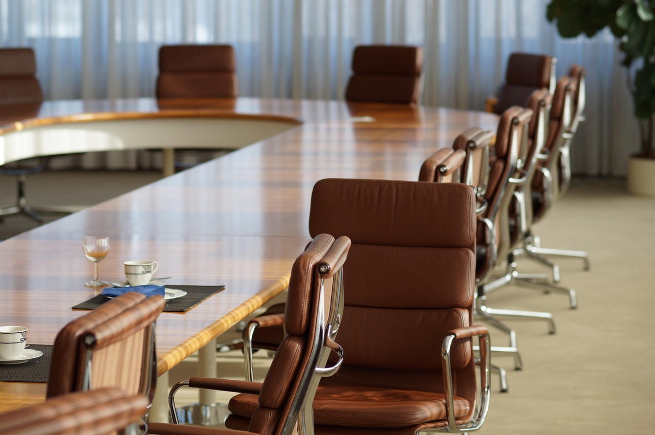 Executive boardroom with elegant leather chairs