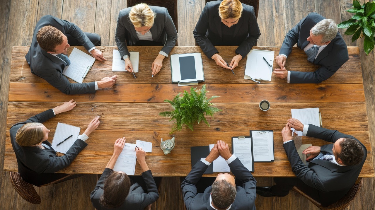 Business professionals meeting around conference table